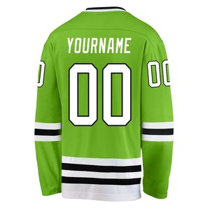 Design Your Own Hockey Jersey Customizable Long Sleeve Uniform With V-neck Green & White Stripes Personalized Apparel - Product Image 2