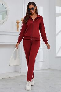 Conjuntos Deportivos de Mujer con Cuello Alto y Cremallera, Trajes de Chándal de Forro Polar Cálidos para Invierno, Ropa de Entrenamiento de 2 Piezas para Damas - Product Image 3