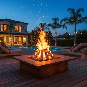 Handmade Square Metal <b>Fire</b> Pit Wide Flat Rim Dark Antique Rust Patina Moroccan Artisan Crafted <b>Outdoor</b> Garden Patio - Product Image 1
