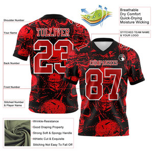Camiseta de Fútbol Americano Personalizada con Estampado Completo, Cuello en V, Manga Corta, Unisex, Transpirable, de Poliéster, Nombre del Equipo, Cualquier Nombre, Número 00 - Product Image 5