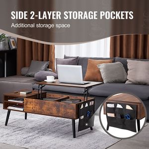 Tavolino da Caffè Moderno con Piano Sollevabile e Tasche Portaoggetti, 39,4 Pollici, Rettangolare in MDF, Tavolo Pop-up per Soggiorno, Marrone - Product Image 4