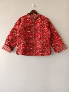 Reversible Floral Printed 100% Cotton Quilted <b>Ladies</b> Winter Long <b>Jacket</b> - Product Image 1