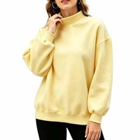 Sweat-shirt à col montant imprimé uni pour femme, coupe ample, en maille respirante, décontracté, pour le printemps, l'automne et l'hiver