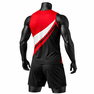 Conjunto Deportivo Unisex Rojo/Negro, Chaleco sin Mangas y Pantalones Cortos con Cordón, Franja Blanca, Secado Rápido, Impresión Digital, Nombre y Número Personalizables - Product Image 2