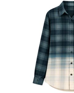 Chemise en flanelle à carreaux dégradé turquoise pour femme, personnalisée par le fabricant, à manches longues, boutonnée, décontractée, en mélange de coton, pour l'automne et l'hiver - Product Image 3