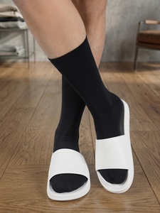 Calcetines de Vestir Negros para Hombre, de Algodón, con Banda Elástica, Largos hasta la Pantorrilla, con Nervaduras Finas, Transpirables, para Traje Formal de Oficina - Product Image 5
