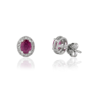High End Women's Wholesale Price 18K Pure White Gold Ruby & Diamond Push Back Halo <b>Stud</b> <b>Earrings</b> Minimal Jewelry Supplier - Product Image 5