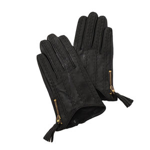 Guantes de Cuero para Ciclismo, Largos hasta la Muñeca, Negros, con Cierre de Cremallera, Térmicos, para Uso Diario en Invierno, con Pantalla Táctil, Detección de Agujas, Estilo Sencillo - Product Image 1