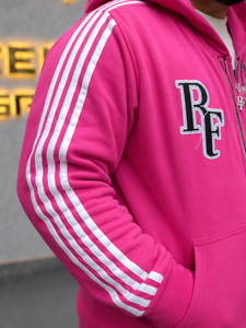 Men's <b>Pink</b> Hooded Zip-Up <b>Sweatshirt</b> Custom Logo Embroidery Patch Zip up Hoodie Sweatpants Stripe OEM Cotton Zipper Hoodie - Product Image 5