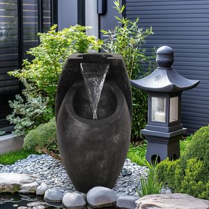 Fontana a cascata moderna da 21,5 piedi (6,5 m) per interni/esterni, a due livelli, da giardino/patio, design in pietra, da terra - Product Image 1
