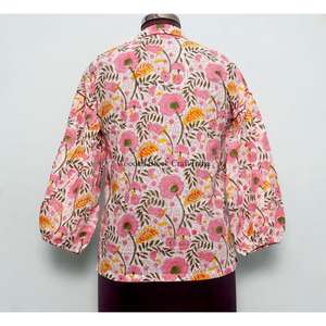 Hauts pour femmes Sweet Style 100% coton à imprimé floral, manches 3/4, col rond, tissu tricoté respirant et écologique, vêtements décontractés d'été - Product Image 6