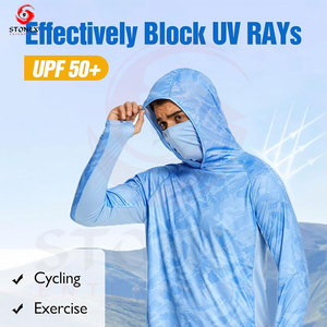 Men's <b>Blue</b> Camouflage <b>Long</b> <b>Sleeve</b> Fishing Hoodie UPF 50 Anti-Uv Performance Shirt Pullover <b>Top</b> - Product Image 3