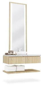 Modern Wall <b>Vanity</b> Double Ceramic Basin Smart Mirror Cabinet Stainless Steel Drainer Single Hole Wood Grain <b>Light</b> Finish - Product Image 2