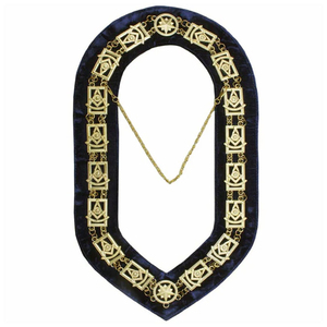 Collier de Collège Maçonnique en Chaîne Métallique Ronde, Or, avec Fond Bleu, Tissu de Haute Qualité - Product Image 1