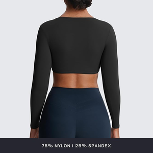 Women Criss Cross Neck Long Sleeve Yoga Top Solid <b>Color</b> Cut-Out Activewear Seamless Breathable Fitness <b>Shirt</b> - Product Image 2