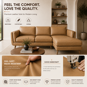 Contemporary Traditional Leather Sectional <b>Sofa</b> with Chaise Lounge Durable Modular Furniture for Luxury Residential and Hotel - Product Image 4