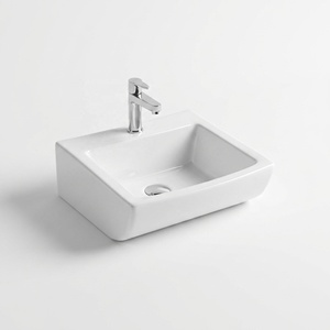 Lavabo de Baño Cuadrado con Montaje en Pared Curvo, Diseño Minimalista, Superficie Lisa, Acabado Cromado, Capacidad de 9L, Certificado CE, 5 Años de Garantía - Product Image 1
