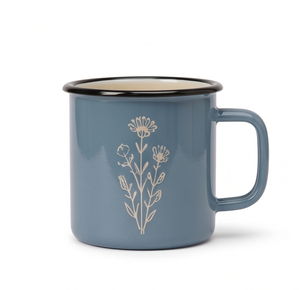 Custom Dusty Blue Outdoor Camping <b>Iron</b> Enamel Mug with Wildflower Graphic Lightweight Shatterproof Metal Coffee Cup - Product Image 1
