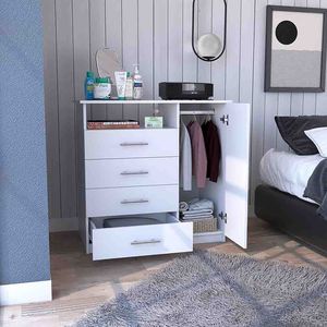 Credenza Bianca a Singola Anta con 4 Cassetti e Ripiano Aperto, Mobile Elegante di Qualità Superiore - Product Image 3