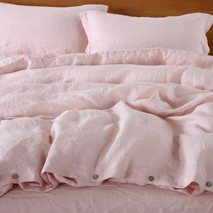 Ensemble de housse de couette en lin blanc uni 100% comprenant une housse de couette et deux taies d'oreiller - Product Image 4