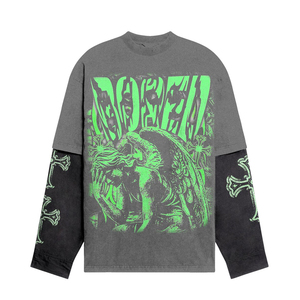 เสื้อยืดคอตตอนแขนสองชั้นทรงโอเวอร์ไซส์ลายกราฟิกพิมพ์ DTG ล้างสีแบบแอซิดวอช รุ่นคัสตอมสำหรับผู้ชาย ปี 2026 ผ้าหนา สไตล์สตรีทแวร์ - Product Image 4