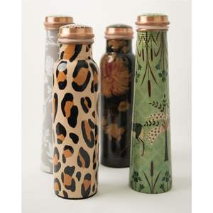 Handmade Lacquer Printed Pure Copper Water Bottle Leak-proof Ayurvedic Health Yoga Flask 1000ml Luxury Floral Copper <b>Drinkware</b> - Product Image 3