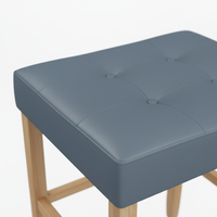 Tabouret de bar moderne rond en cuir PU sans dossier avec structure en bois de caoutchouc, durable et facile à nettoyer, décoratif pour table basse