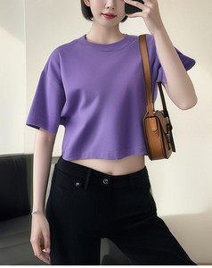 Bangladesh China Factory Price Women's Cropped Eco Friendly Cotton Slim Fit Crew Neck Short Sleeve Street <b>Top</b> Wholesale T Shirt - Product Image 1