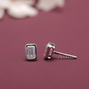 IGI Certified Lab Grown Diamond Emerald Cut Bezel Stud Earrings Solid 925 Sterling Silver Solitaire Diamond Earrings - Product Image 4