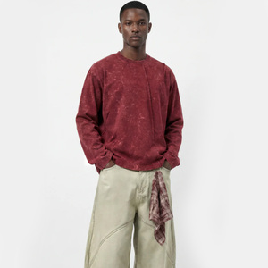 Camiseta de Manga Larga para Hombre, Estilo Vintage, Cuello Redondo, Lavado Ácido, Tejido Francés Ligero, Corte Holgado, en Oferta - Product Image 2