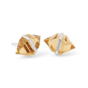 Citrine Quartz Elongated Hexagon <b>Stud</b> <b>Earring</b> <b>Silver</b> Plated Center Bezel <b>Set</b> Gemstone <b>Earring</b> Minimalist Jewelry Gift For Her - Product Image 4