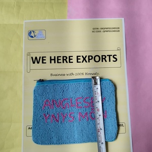 Beaded Cotton <b>Coin</b> <b>Purse</b> Anglesey Ynys Mon Zipper Closure Handmade Soft Eco-Friendly Unisex Simple Style Blue for Letter - Product Image 4