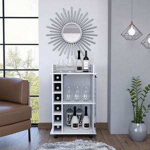 Mueble Bar de Dos Niveles Vegas con Puerta de Vidrio y Seis Compartimentos para Licores, Carrito de Bar Premium - Product Image 5