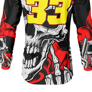 Camiseta de Motociclismo Personalizada para Hombre, Manga Larga, Sublimada, Secado Rápido, Transpirable, Diseño de Calavera Roja y Negra - Product Image 4