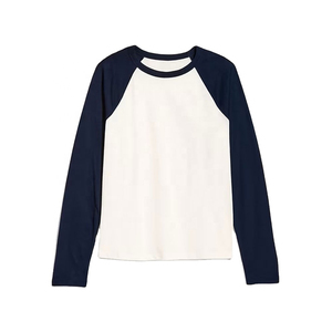 Camiseta de Manga Larga Raglán Azul Marino y Blanca para Mujer, Mezcla de Algodón Suave, Informal, de Verano, Secado Rápido, Transpirable, Suministro de Fábrica - Product Image 1