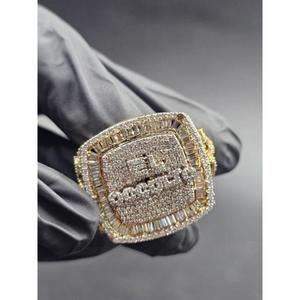 Hip Hop Moissanite Square Baguette Pave Statement <b>Ring</b> 14K Gold Plated <b>925</b> <b>Silver</b> Bling Jewelry for Men and Women - Product Image 1