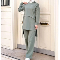 Setelan Olahraga Wanita Muslim 2pcs Bahan Fleece Polyester Solid, Berkancing, Kasual, Bordir, Panjang, Bernapas, Ramah Lingkungan, Laris Manis