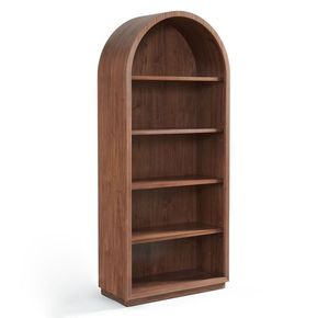 Estantería Moderna de Madera de Teca con Estantes Abiertos Geométricos y Diseño de Marco Redondeado - Product Image 1