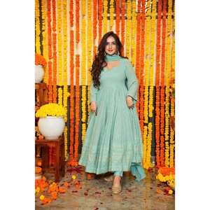 ENSEMBLE DE COSTUME BRODÉ GEORGETTE COULEUR CIEL ASHLEY DE NUIT TD-120 - Product Image 1