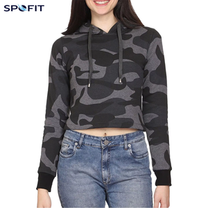 Sudadera con Capucha Corta de Camuflaje para Mujer, Marca SPOFIT, Manga Larga, Estilo Casual, Tejido Transpirable, para Otoño - Product Image 1