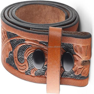 Cinturones de herramientas de cuero occidental hechos a mano con hebilla anti níquel en relieve marrón de 40mm para hombres y mujeres occidentales hechos en la India - Product Image 6