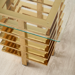Gold Metal <b>Glass</b> Top Coffee <b>Table</b> Square <b>Side</b> <b>Table</b> Modern Living Room Accent <b>Table</b> in SS PVD Gold with toughened <b>glass</b> - Product Image 4