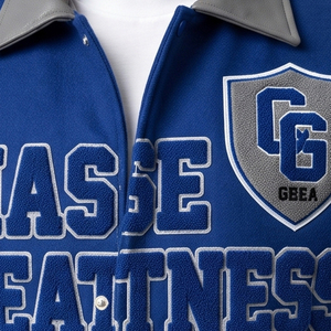Turn Down Collar Varsity <b>Jacket</b> <b>Men</b> Embroidered Patches Baseball <b>Jackets</b> Leather Sleeve Patches Wool Varsity <b>Jacket</b> <b>Men's</b> - Product Image 3