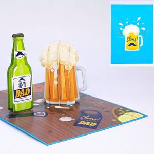 Tarjeta 3D Pop-Up para el Mejor Papá, Tarjeta de Felicitación Hecha a Mano, Tarjeta 3D para el Día del Padre, Tarjeta 3D Pop-Up, Manualidades de Papel, Tema Divertido de Cerveza para el Día del Padre - Product Image 3
