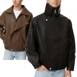 Ropa de Otoño para Hombre, Chaqueta de Cuero de Moda, Talla Grande, Chaqueta Casual de Manga Larga con Cuello Alto, Chaqueta de Piloto - Product Image 1
