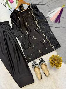 Black Sequin Embroidered Reversible Wrinkle-Free Sharara <b>Suit</b> Set with Dupatta Designer Party Wear Ethnic <b>Dress</b> <b>for</b> <b>Women</b> - Product Image 6