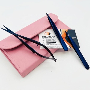 Violet Plasma En Acier Inoxydable Sourcils Cosmétique Pince À Épiler Ciseaux Ensemble Personnalisé Cheveux Cueillette Beauté Outils Rose Pochette En Cuir Logo - Product Image 3