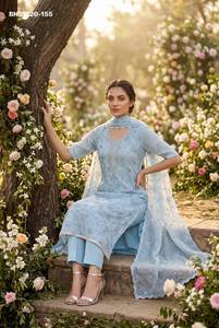 Premium Collection Organza with Handwork & <b>Sequin</b> Embroidered Readymade Straight Kurti-<b>Pant</b>-Dupatta Collection Indian Supplier - Product Image 5