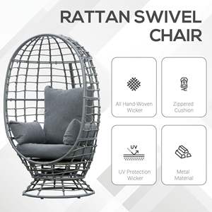 Rotating Wicker <b>Egg</b> <b>Chair</b> with Cushions <b>Indoor</b>/Outdoor Lounge Seat for Patio Garden Premium Product Within '<b>Chairs</b>' Category - Product Image 6