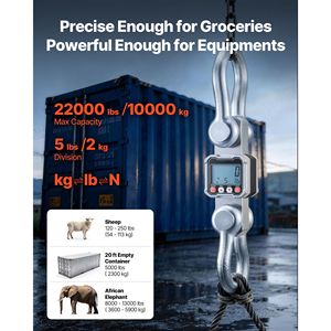 Bilancia Industriale a Gancio per Carichi Pesanti, Capacità Massima 10 T (22000 Libbre), Struttura in Alluminio Pressofuso con Display LCD, Bilancia Digitale Sospesa - Product Image 2